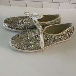 Silver Glitter Sparkle Sequin Kate Spade Keds 10 Bow laces